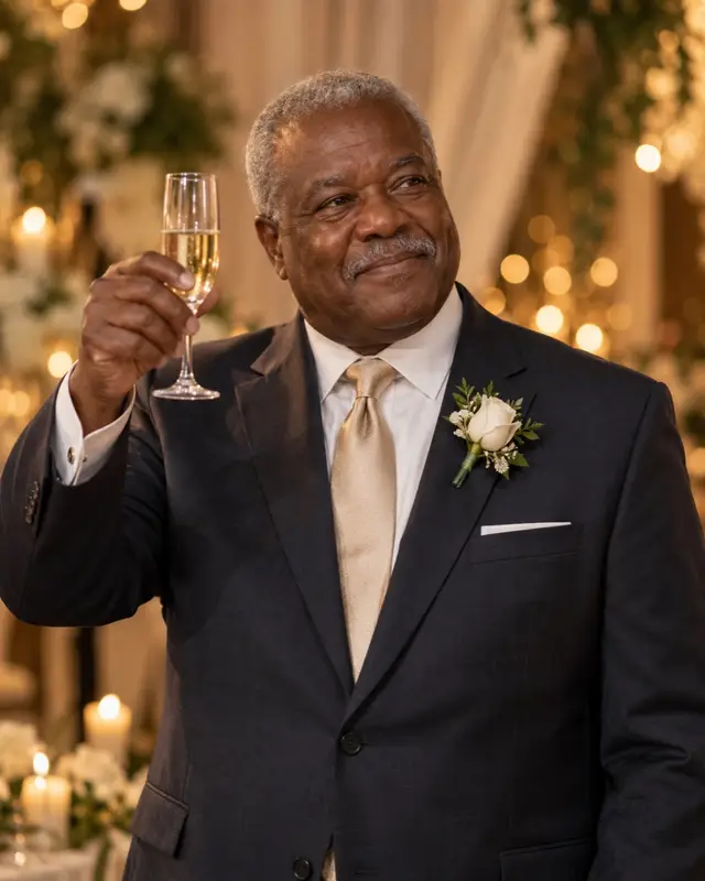 A father of the groom raising a champagne toast
